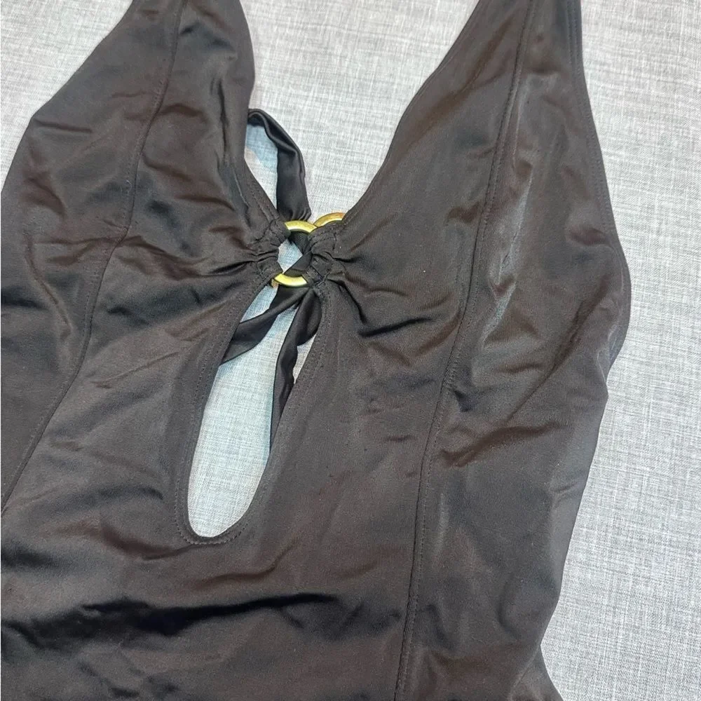 UO Under the Sun Strappy Ring The Alarm One-Piece Swimsuit in Brown Size S